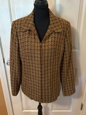 Sag Harbor Brown Tweed Zip-Front Blazer
